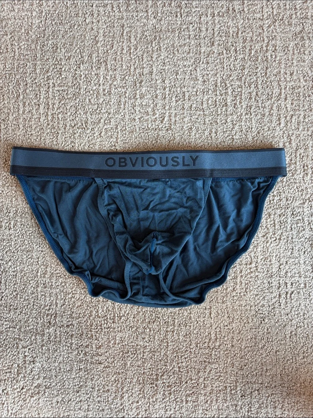 Obviously Men's Navy Briefs with Logo Waistband